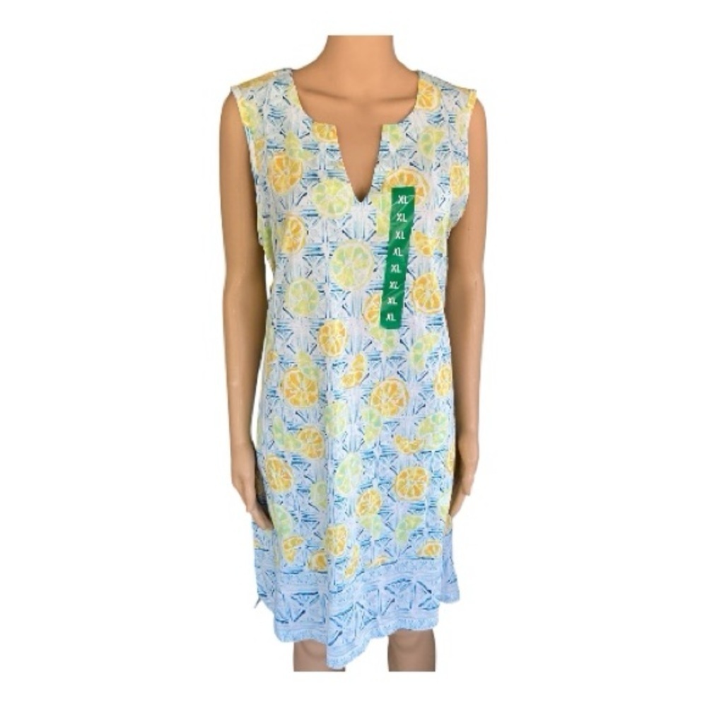 Lands' End Blue Lemon Print Sleeveless Tunic